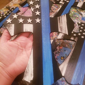 Thin Blue Line Flag Cross: 12"H Police Support Decor