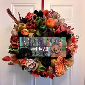 READY TO SHIP: 20" Nightmare Jack Christmas Inspired Wreath, Fully Decorated and Ready to Hang.