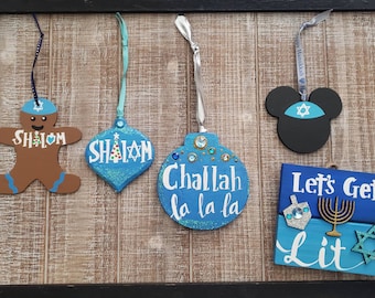 5pc Handpainted Hanukkah Chanukah Chrismukkah Happy Holidays Blended Ornaments Gifters box. Free Shipping and Personalization Upon Request.