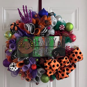 READY TO SHIP: 20" Nightmare Jack Christmas Inspired Wreath, Fully Decorated and Ready to Hang.