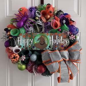 READY TO SHIP: 20" Nightmare Jack Christmas Inspired Wreath, Fully Decorated and Ready to Hang.