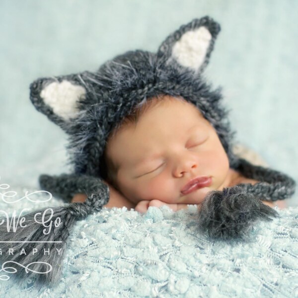 Newborn Boy Prop - Wolf Bonnet -  Made to Order in 3-4 Weeks - Wolf Hat - Boy Bonnet - Baby Boy Prop - Baby Wolf Costume - Baby Wolf Hat