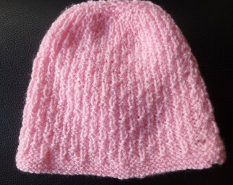 Handmade knit baby girls pink hat