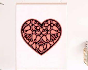 Layered Heart Mandala SVG Cut File
