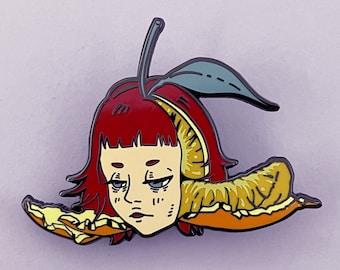 PULP ENAMEL PIN - 2" hard enamel pin Orange Tangerine Slice screenprint body horror Guro Girl Unique Creepy Gothic Surreal Dissection
