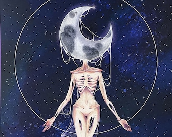 MOON QUEEN - 11x17 Celestial Goddess Creepy Surreal Lune Egirl Aesthetic Space Art Poster Print