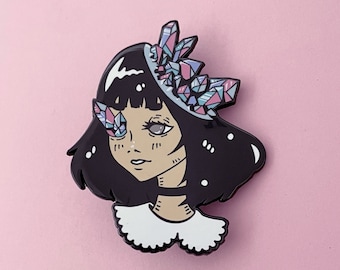 GEODE ENAMEL PIN - 2" hard enamel pin crystal girl screenprint body horror Guro Girl Unique Creepy Gothic Surreal original