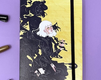 GHOST JOURNAL - A5 Hardcover sketchbook faux leather original creepy horror shopping shadow yellow gold blank paper unique halo girl