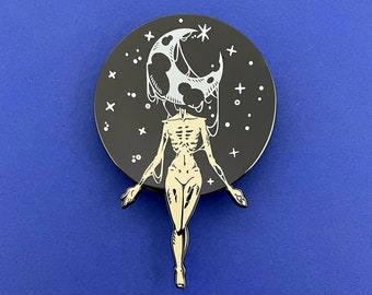 MOON QUEEN PIN - 3.75" hard enamel pin white body horror Guro Girl Unique Creepy Gothic Surreal Space Galaxy Goddess