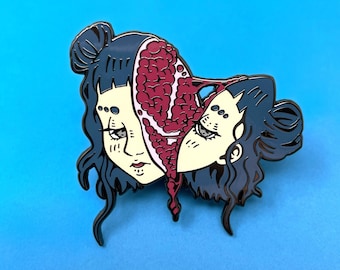POMEGRANATE PIN - 1.75" hard enamel white screenprint body horror junji ito Guro Girl Unique Creepy Gothic Surreal Vivisection Dissection
