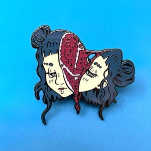 POMEGRANATE PIN - 1.75&quot; hard enamel white screenprint body horror junji ito Guro Girl Unique Creepy Gothic Surreal Vivisection Dissection