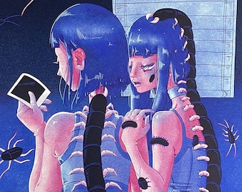 WHISPER - 11x17 Art Print - Original Insect Creepy Horror Centipede Anime Girl Poster Surrealism Bugs Entomophobia
