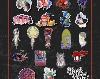 CREEPIES STICKERS - Original Art Surreal Vinyl Stickers Guro Egirl Anime Inspired Goth Horror Unique Macabre