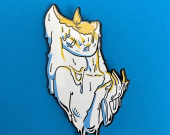 CANDLE ENAMEL PIN - 2.5" hard enamel pin melting candle girl screenprint body horror Guro Girl Unique Creepy Gothic Surreal original