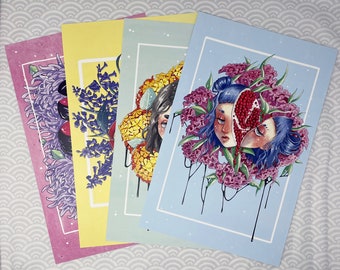 PRINT FEAST - Art Print Bundle - Guro Girl Unique Creepy Horror Gothic Surreal Vivisection Dissection floral Fruit Food Illustration