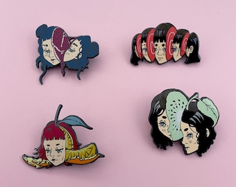 PIN FEAST - Set of 4 hard enamel pins body horror kiwi pomegranate Guro Girl Unique Creepy Gothic Surreal Vivisection Dissection