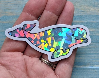 Beluga Whale Prism Holographic Sticker
