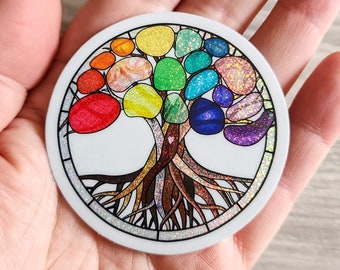 Sticker levensboom glitter regenboog