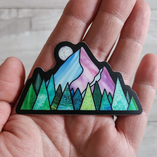 Full Moon, Mountains & Forest Glow-in-the-Dark Sticker