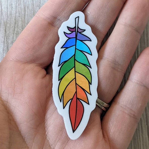 Rainbow Feather Holographic Sticker, Small
