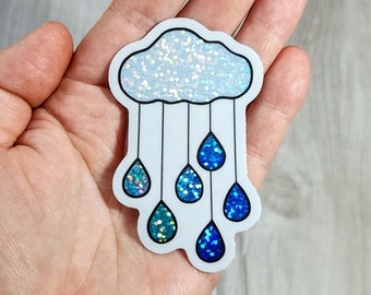 Cloud + Raindrops Glitter Sticker