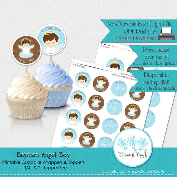 Baptism Angel Boy Printable Cupcake Wrappers and Toppers Il_570xn