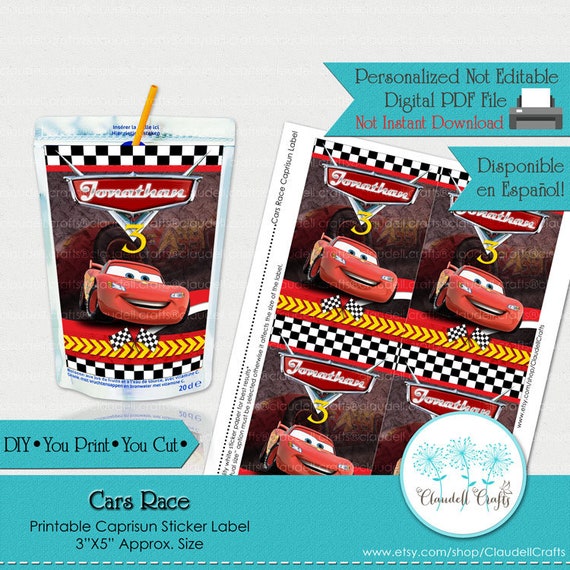 Cars Race Inspired Printable Capri Sun Sticker Labels/Juice Pouch/Party Favors/CapriSun/DIY/You Print/You Cut Il_570xn