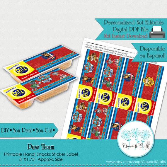 Paw Team Boy Inspired Printable Handi Snack Sticker Labels/Patrulla Canina/Cheese and Crackers/Oreo Cookies/Party Favors/DIY/You Print Il_570xn