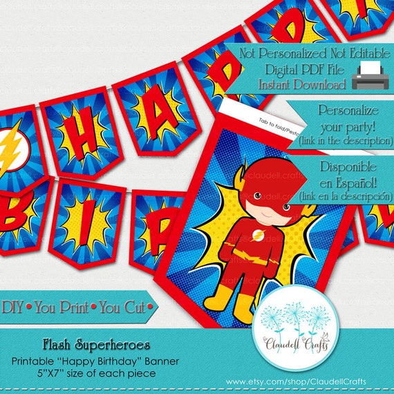 Flash Superheroes Avengers Inspired Birthday Party Printable Banner/DIY/You Print/You Cut Il_570xn