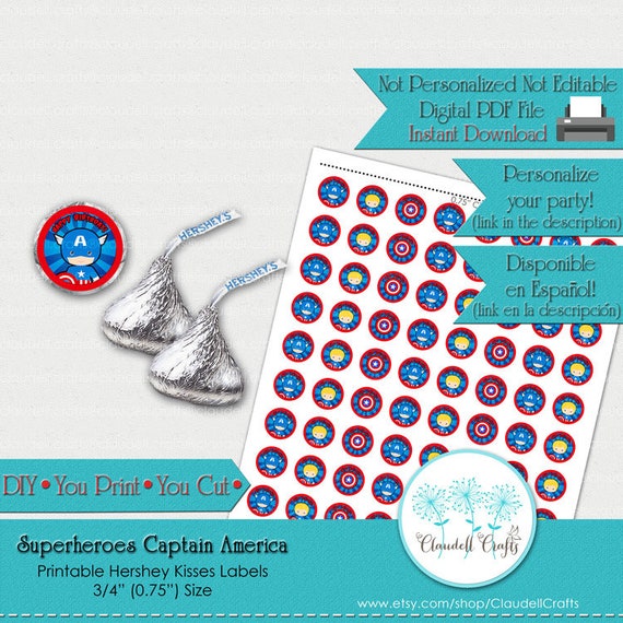 Superheroes Captain America Avengers Inspired Printable Hershey Kisses Label/Round Confetti 0.75"/DIY/You Print/You Cut Il_570xn