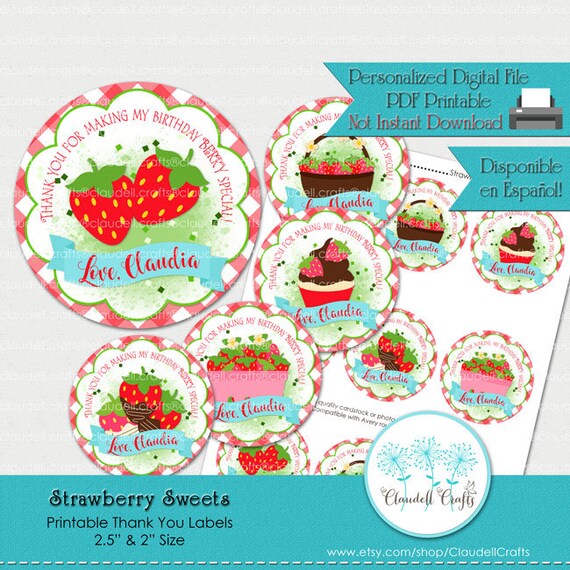 Strawberry Sweets Printable Thank You Labels/Tags/Party Circles 2.5"/Etiqueta Agradecimiento/DIY/You Print/You Cut Il_570xn