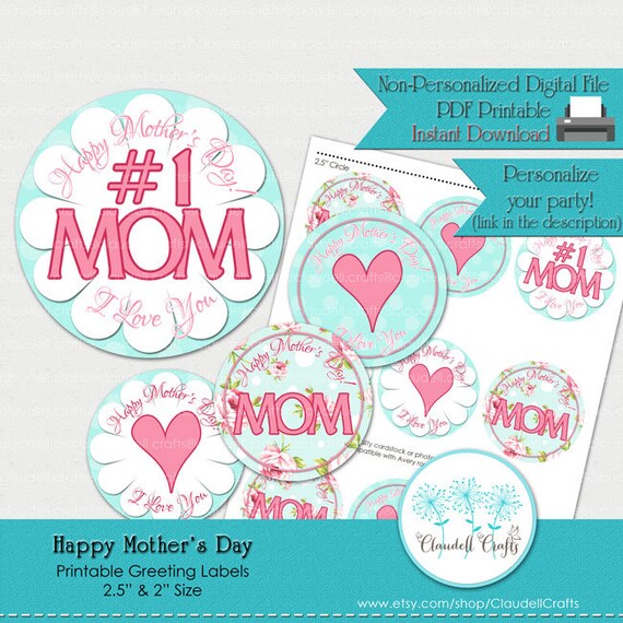Mother's Day Printable Labels/Tags/Party Circles 2.5"/Etiqueta Dia de la Madre/DIY/You Print/You Cut Il_570xn