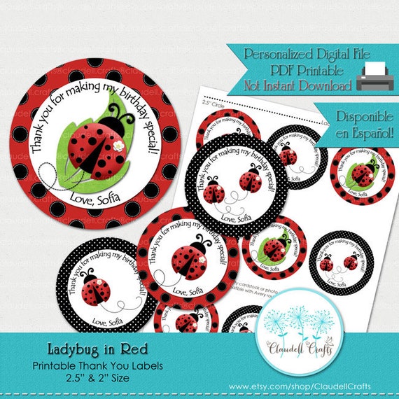 Ladybug in Red Printable Thank You Labels/Tags/Party Circles 2.5"/Etiqueta Agradecimiento/DIY/You Print/You Cut Il_570xn