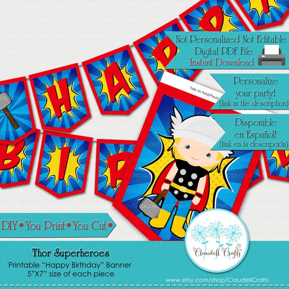 Thor Superheroes Avengers Inspired Birthday Party Printable Banner/DIY/You Print/You Cut Il_570xn