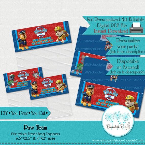 Paw Team Boy Inspired Printable Treat Bag Topper/Patrulla Canina/DIY/You Print/You Cut Il_570xn