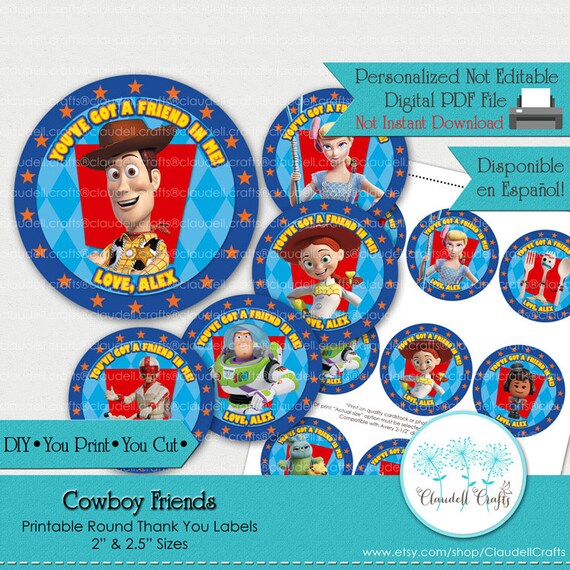 Cowboy Friends Inspired Printable Thank You Labels/Tags/Party Circles 2.5"/Toy Story 4 Labels/Etiqueta Agradecimiento/DIY/You Print/You Cut Il_570xn