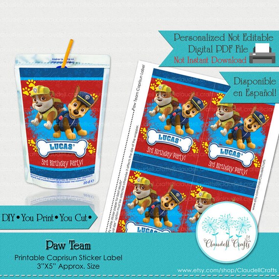 Paw Team Boy Inspired Printable Capri Sun Sticker Labels/Juice Pouch/Party Favors/CapriSun/Patrulla Canina/DIY/You Print/You Cut Il_570xn