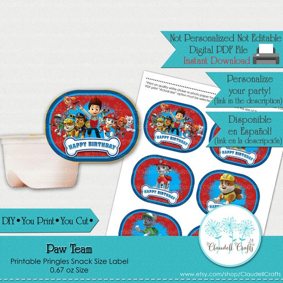 Paw Team Boy Inspired Printable Pringles Snack Size/Patrulla Canina/DIY/You Print/You Cut Il_570xn