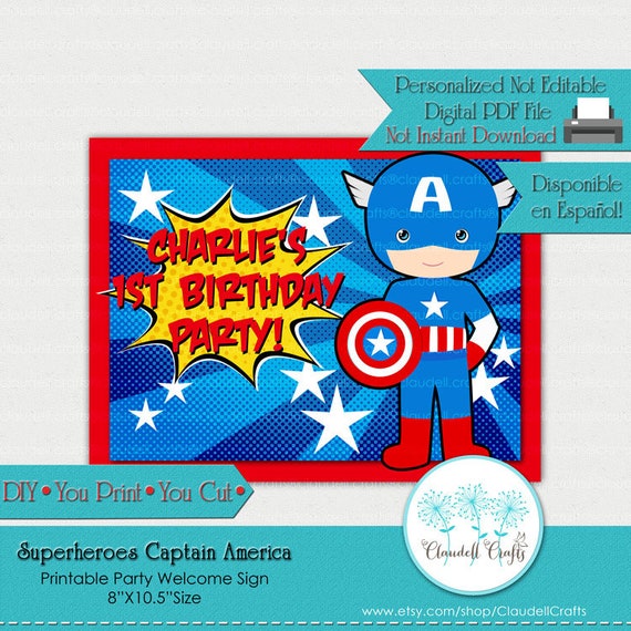 Superheroes Captain America Avengers Inspired Printable Welcome Sign/Cartel Bienvenida/DIY/You Print/You Cut Il_570xn
