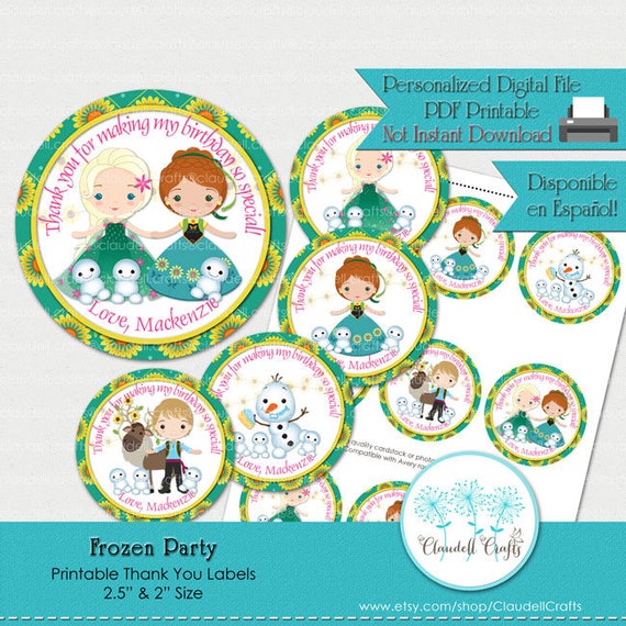 Frozen Party Inspired Printable Thank You Labels/Tags/Party Circles 2.5"/Etiqueta Agradecimiento/DIY/You Print/You Cut Il_570xn