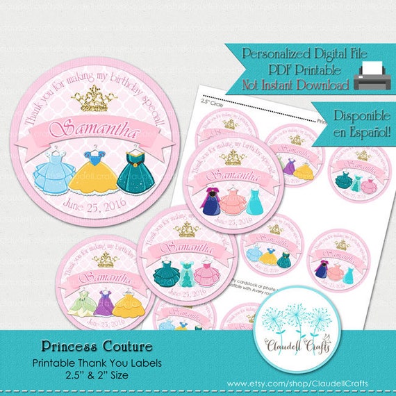 Princess Couture Inspired Printable Thank You Labels/Tags/Party Circles 2.5"/Etiqueta Agradecimiento/DIY/You Print/You Cut Il_570xn