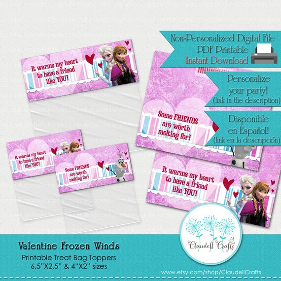 Valentine Frozen Inspired Printable Treat Bag Topper / Frozen San Valentin Il_570xn