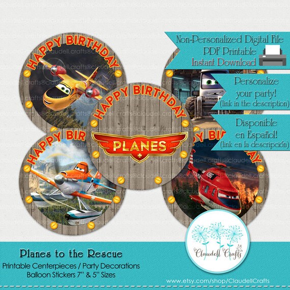 Planes to the Rescue Inspired Printable Centerpiece / Balloon Stickers / Plates / Party Circles / Wall Decorations / Cake Topper Il_570xn