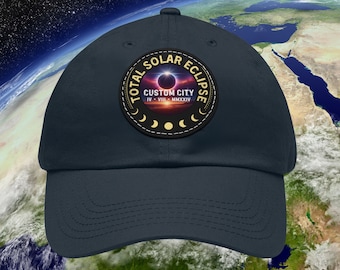 Custom Solar Eclipse Hat 2024 Personalized City Location Retro Earth Eclipse Baseball Cap Unisex Moon Total Solar Eclipse Leather Patch