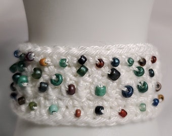 Handmade Boho Hippie Multicolor Beaded Cotton Cuff / Wrap Bracelet, Fits 6.5-7" Wrist