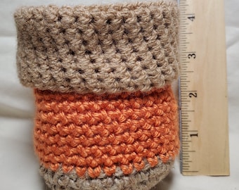 Handmade Crochet Knit 4" Tall Round Container Basket Cozy Coaster - Autumn