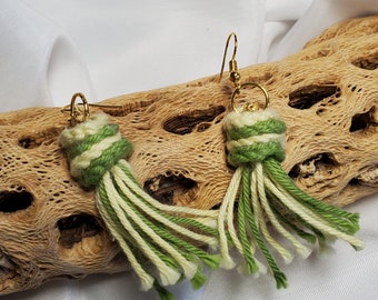 Handmade Crochet Knit Cotton Spring Tassel Earrings - Yellow/Green