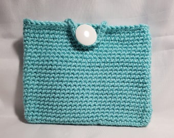 Handmade Knit Crochet eReader Case Sleeve Pouch Cover with Button Loop Closure - Mint Green