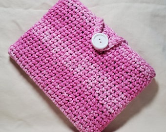 Handmade Knit Crochet eReader Case Sleeve Pouch Cover with Button Loop Closure - Pink