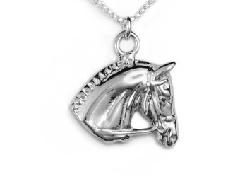 Sterling Silver Horse Head Necklace / Sterling Silver Equestrian Jewelry / Gold Dressage Jewelry / Horse Jewelry Gifts